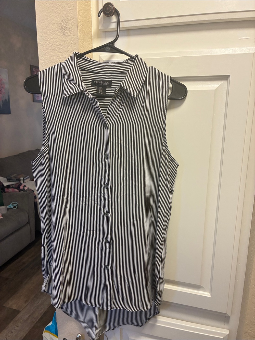 Rachel Zoe Black & White vertical Striped Sleeveless Button down top